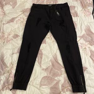 Unknown Black Distressed Denim/Joggers in Size 34